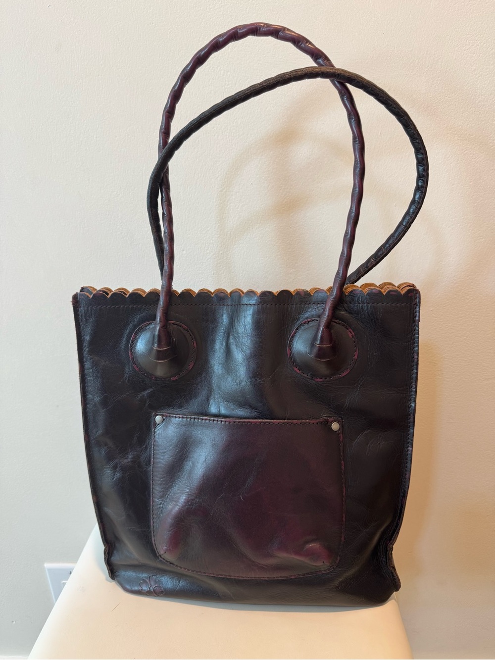 Patricia Nash Dark Burgundy Tooled Cut Out Cavo Leather Tote Bag - Picture 3 of 9